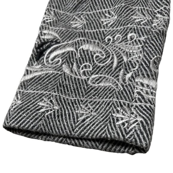 Vintage Floral Embroidered Herringbone Wool Coat 70s Gothic Boho Long Jacket - Picture 7 of 8